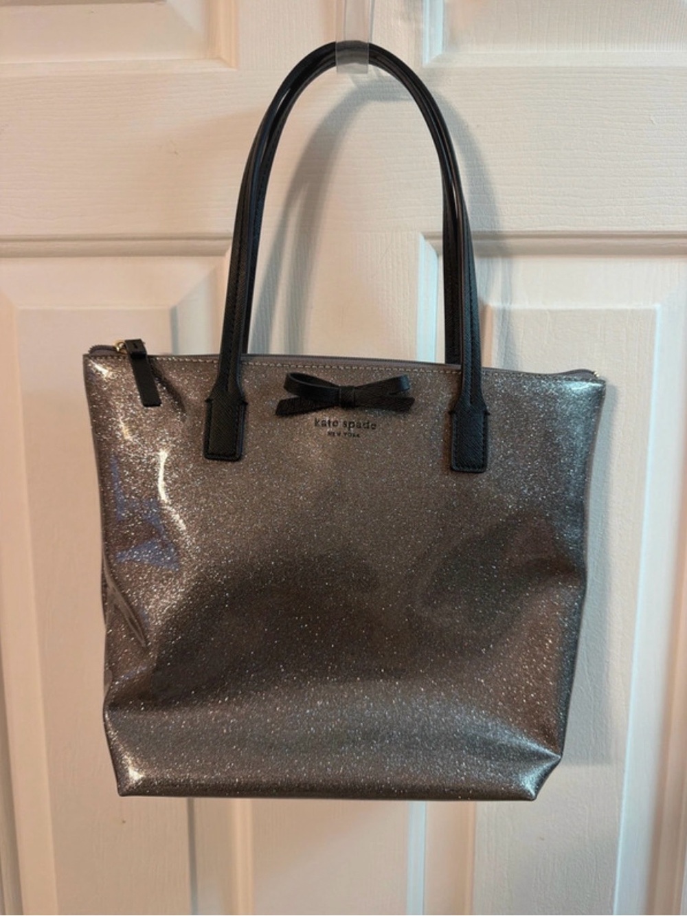 Kate Spade Sparkle Metallic Gray Tote Bag